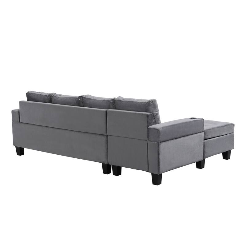Grey 97.8'' Modern 4 Seat Sectional Sofa Set with Left-Hand Storage Chaise Lounge and Cup Holders for Living Room