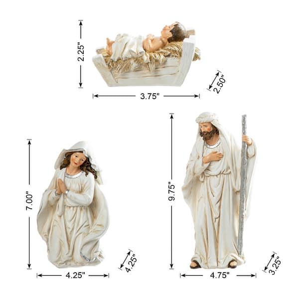 dimension image slide 28 of 30, Glitzhome 12pcs Resin Christmas Multi/ Blue/ Ivory Nativity Figurines Set