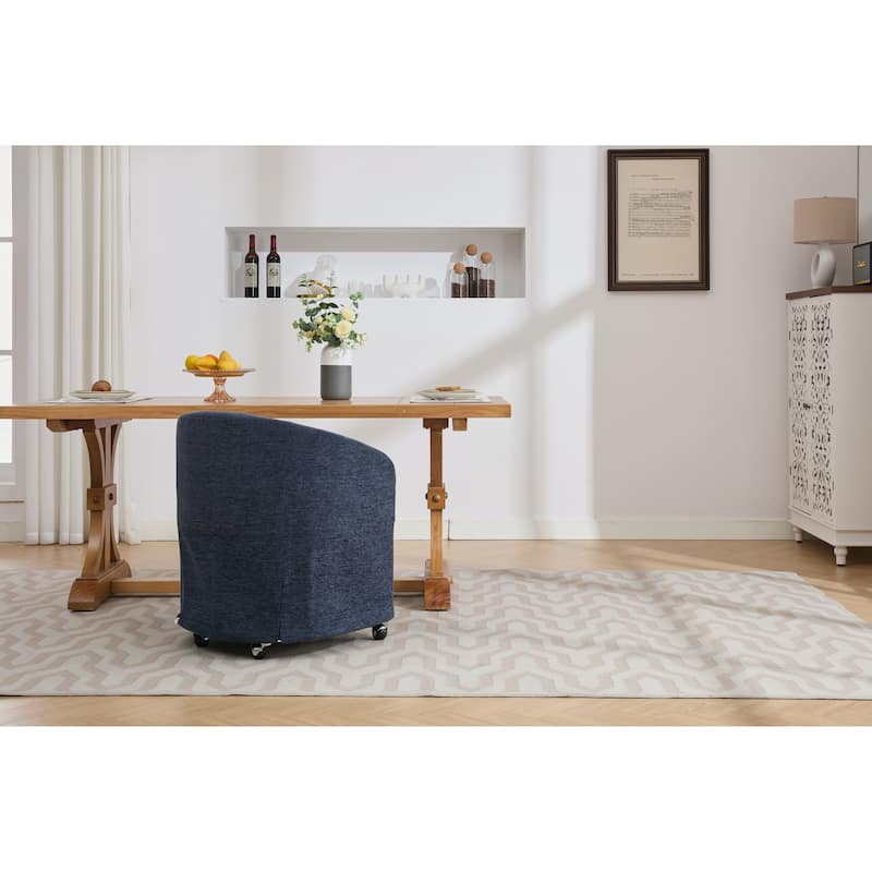 Set of 1,Chenille Fabric Dining Armchair With Back Cushion and Universal Wheels