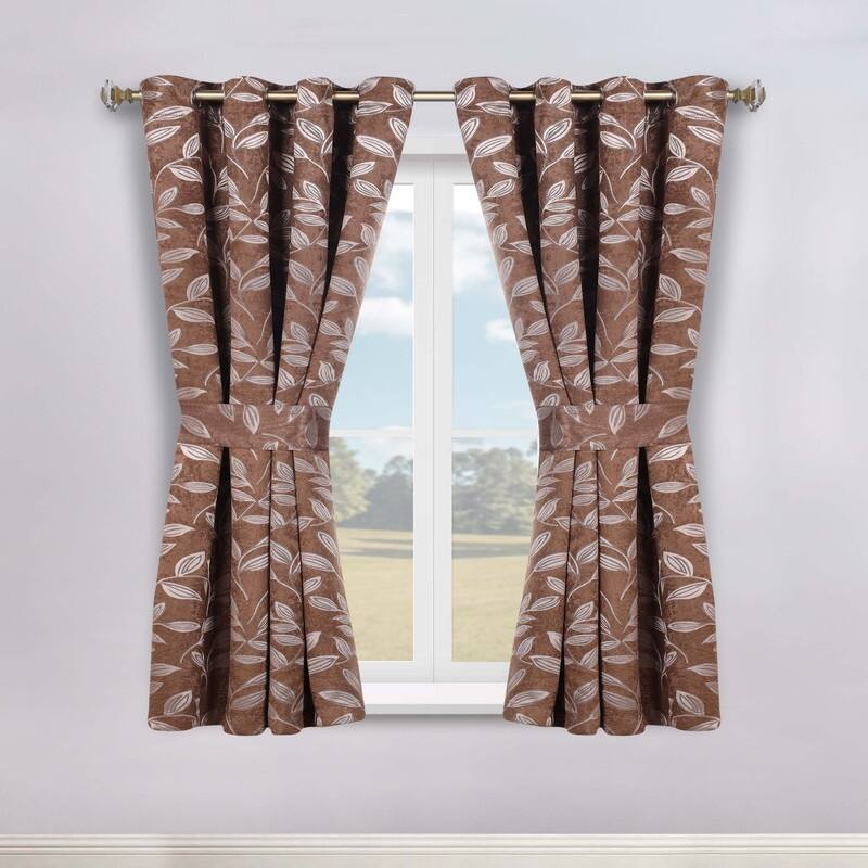 Superior Leaves Machine Washable Room Darkening Grommet With Ties Blackout Curtains, Set of 2