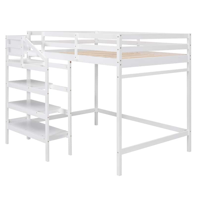 Space-Saving Full Loft Bed with Built-In Storage and Stairs, Ideal for Bedrooms