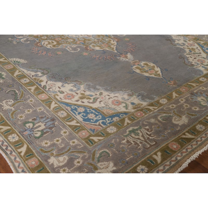 Gray Tabriz Vintage Persian Area Rug Hand-Knotted Wool Carpet - 6'6" x 9'8"