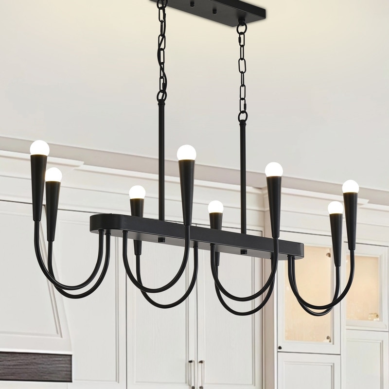 Modern Farmhouse Linear Chandelier Gold and Black Adjustable Industrial Pendant Light for Dining Room Kitchen Island
