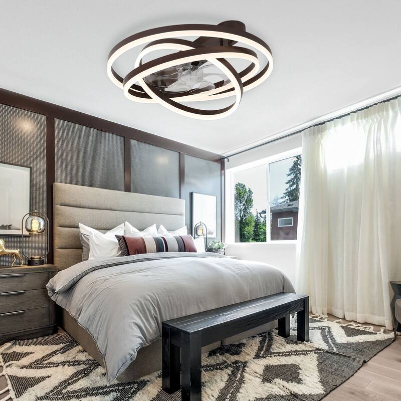 24" Adjustable Light Kit Flush Mount Ceiling Fan, 3 Color Tone CCT dimmable 6 Fan Speed, Remote & App Control for Bedroom