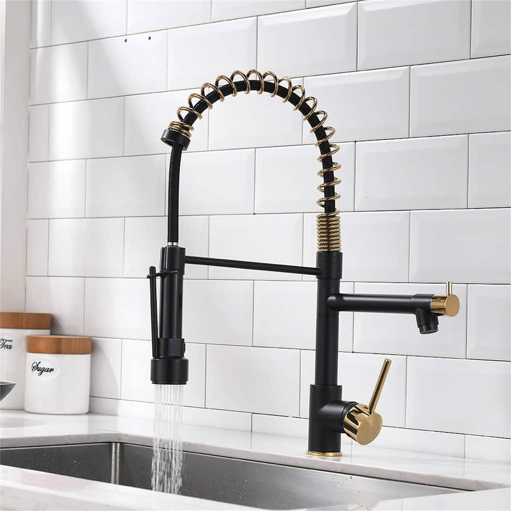 Commercial Kitchen Faucet With Pull Down Sprayer And Pot Filler Single Hole Kitchen Sink Faucet Matte Black 2 Handle Basin Taps