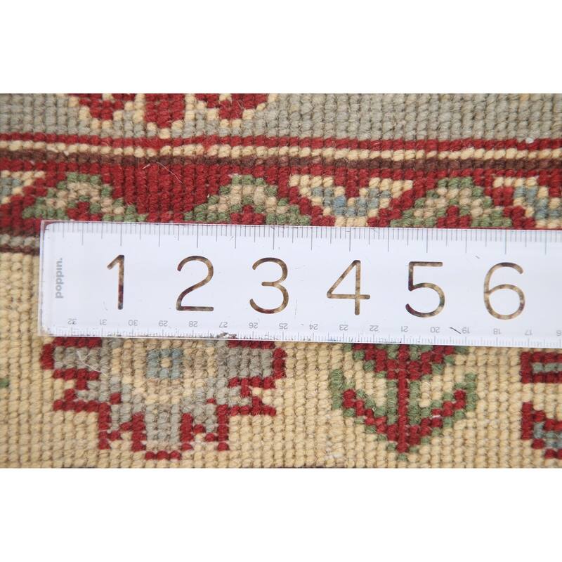 Hand Knotted Oriental 100% Wool Carpet Traditional Geometric Greys & Charcoal Kazak Area Rug - 6' 0'' X 2' 9''