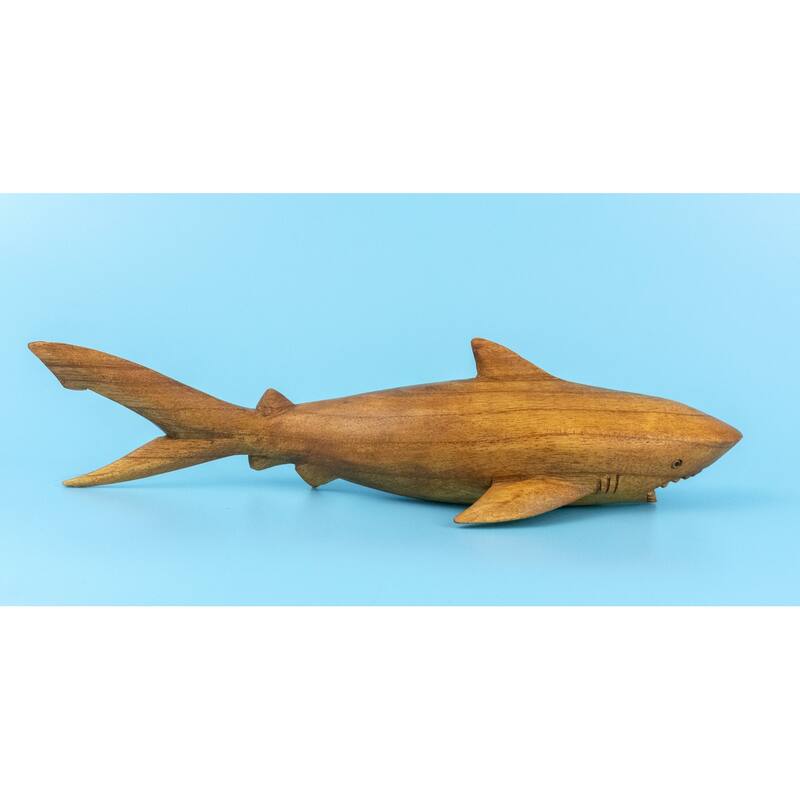 Wooden Hand Carved Shark Statue Sculpture Wood Home Decor Accent Figurine Handcrafted Handmade Seaside Fish Decoration