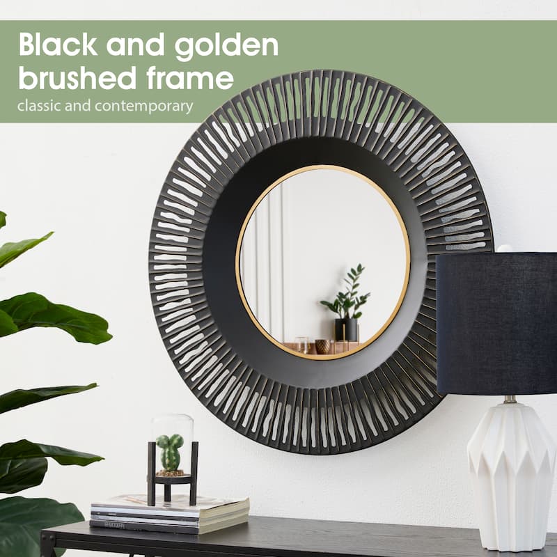 35"D Modern Industrial Metal Round Wall Mirror Decor By Glitzhome
