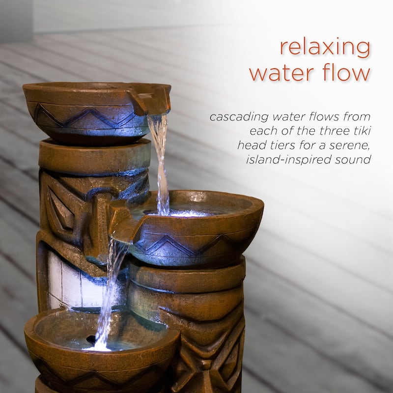 Decorative Indoor or Outdoor Tiki Fountain with LED Lights