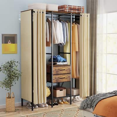 Industrial Large Clothes Rack Organizer with Drawers and Curtain
