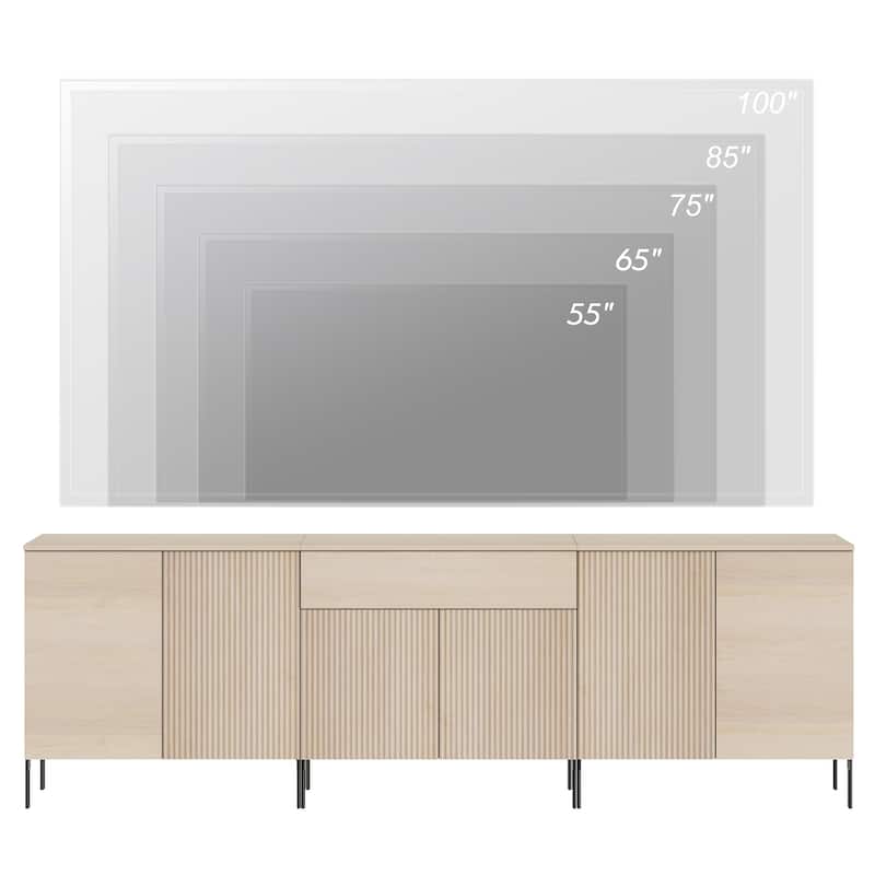 94.5" Modern Reeded Dresser TV Stand For Tvs Up To 100 Inch, Entertainment Center With Adjustable