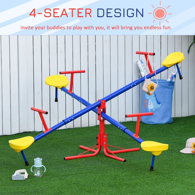 Outsunny Teeter Totter Outdoor Seesaw 4 Seat Backyard Toy Playground Equipment 3-8 Years Old