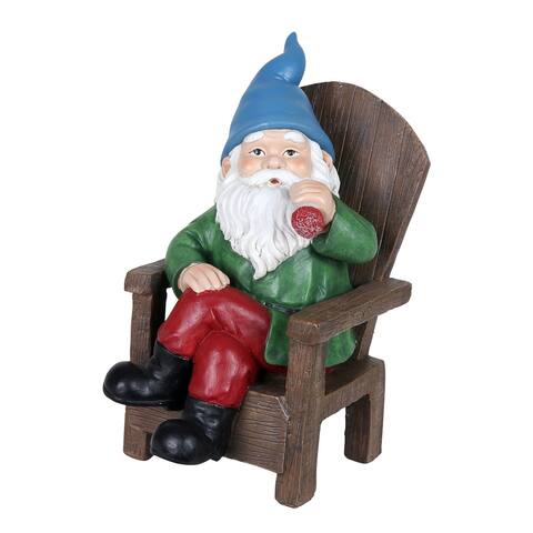 Exhart Solar Good Time Smoking Sam Gnome in Adirondack Chair Garden Statuary, 8.5 by 10.5 Inches