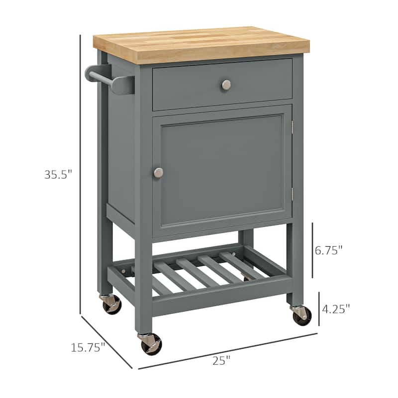 Rolling Kitchen Island with Smooth Rubberwood Top and Storage Drawer
