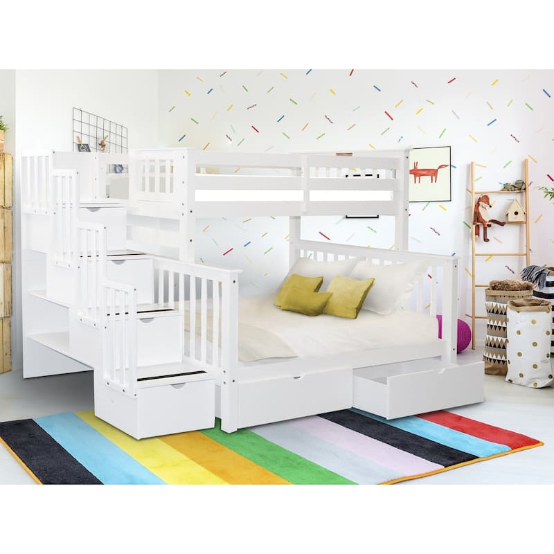 Taylor & Olive Trillium Twin over Full Stairway Bunk Bed, 2 Drawers