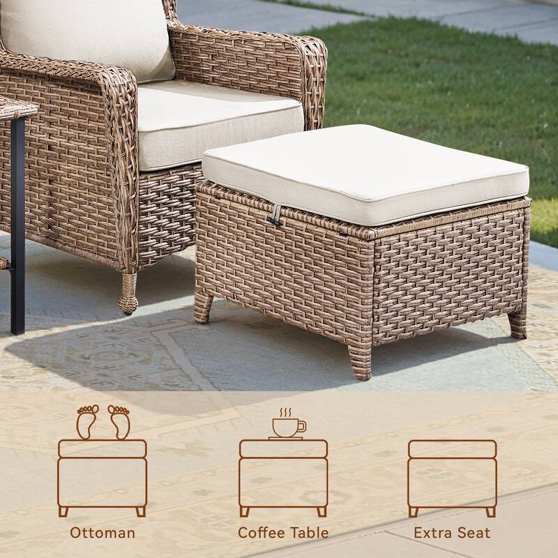 Pocassy Outdoor Patio Chairs Ottoman with Side Table Funiture Set.