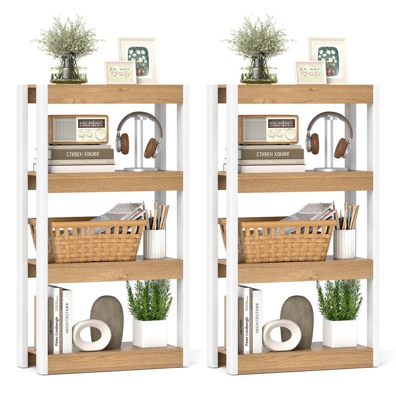 Costway 1/2 PCS 4 Tier Bookshelf Wooden Bookcase with Dual - See Details - Natural