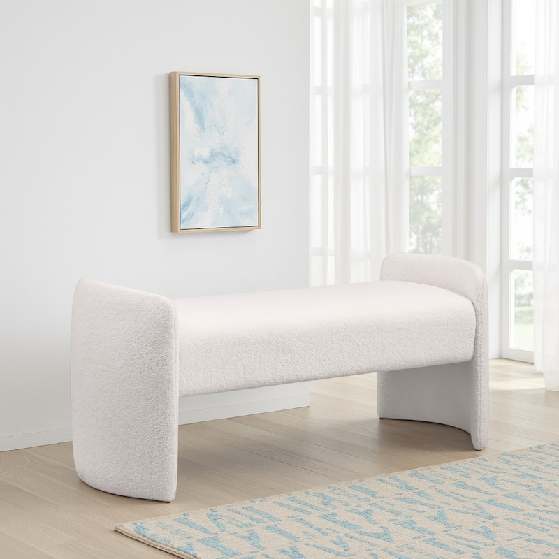 Perie Accent Bench, Modern Ivory Boucle, Soft Foam Cushions, 55 Inch
