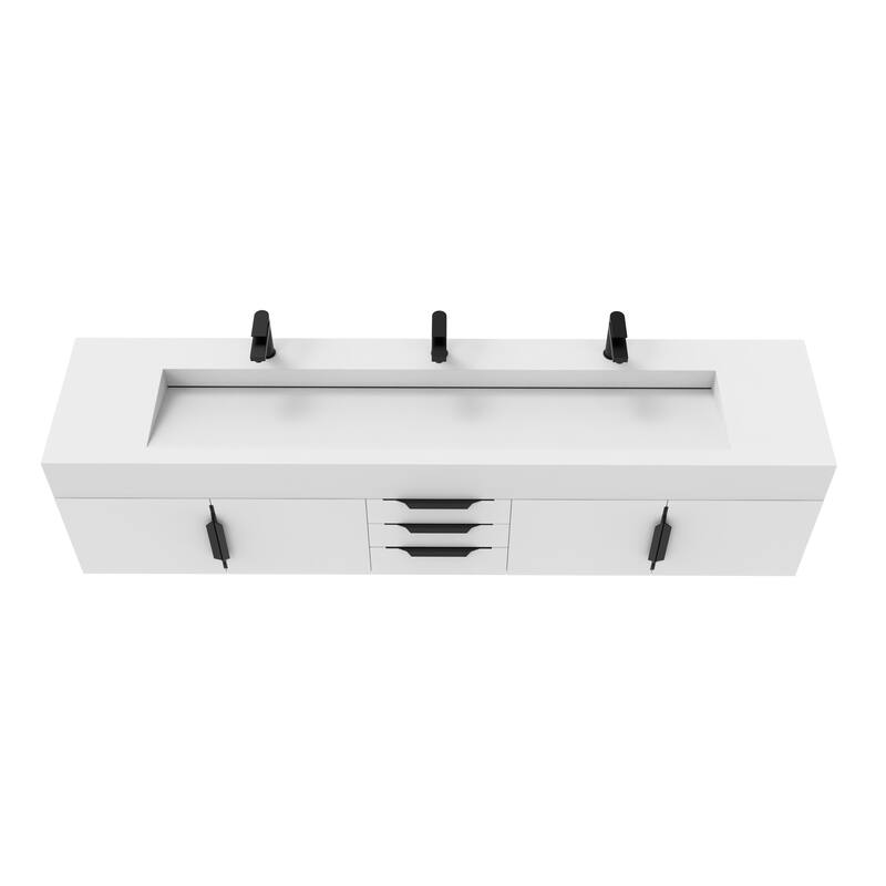 Nile 84" Wall Mounted Bathroom Vanity Set w/ White Top