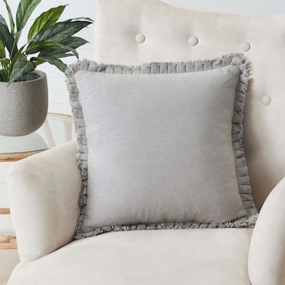 Burlap Dove Grey Pillow w/ Fringed Ruffle 18x18