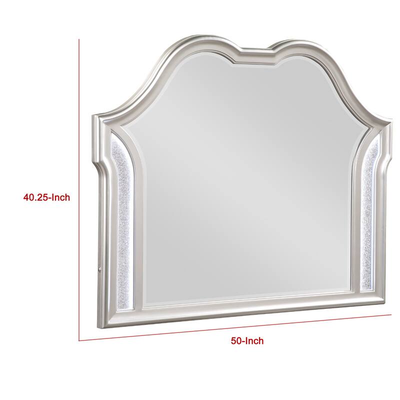Nive Dresser Mirror, Silver Wood Frame, Double Arch Top, 40 Inch - Silver Oak