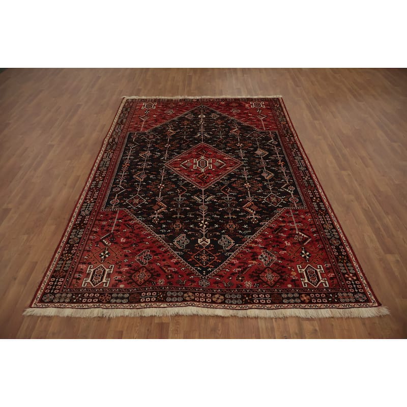 Hand Knotted Oriental 100% Wool Carpet Traditional Medallion Greys & Charcoal Shiraz Area Rug - 9' 11'' X 6' 8''