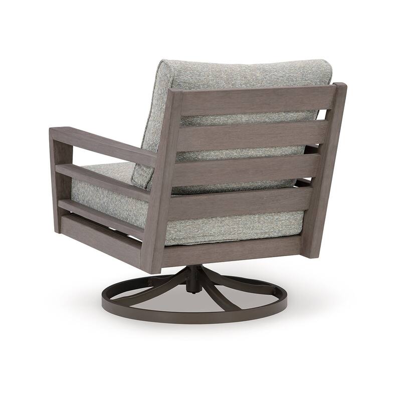 Karo 35 Inch Outdoor Swivel Lounge Chair, Cushioned, Gray, Brown Finish