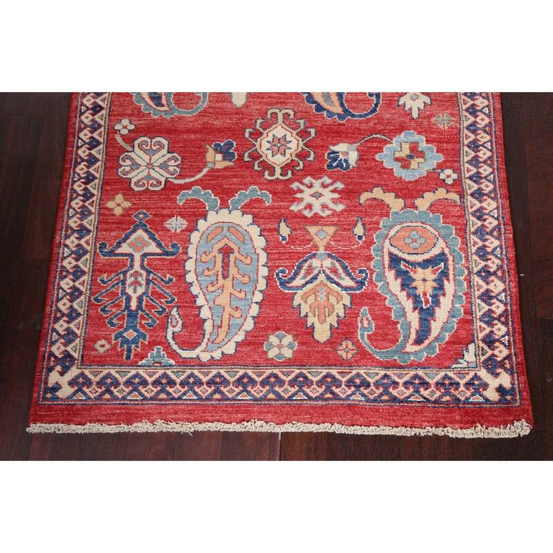 Vegetable Dye Geometric Paisley Super Kazak Area Rug Wool Hand-knotted - 2'10" x 5'0"