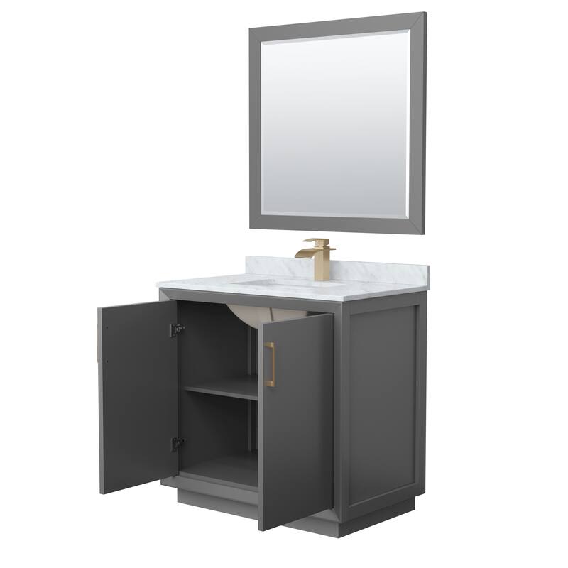 Strada 36-Inch Single Vanity Set, Carrara Marble Top, 34-Inch Mirror
