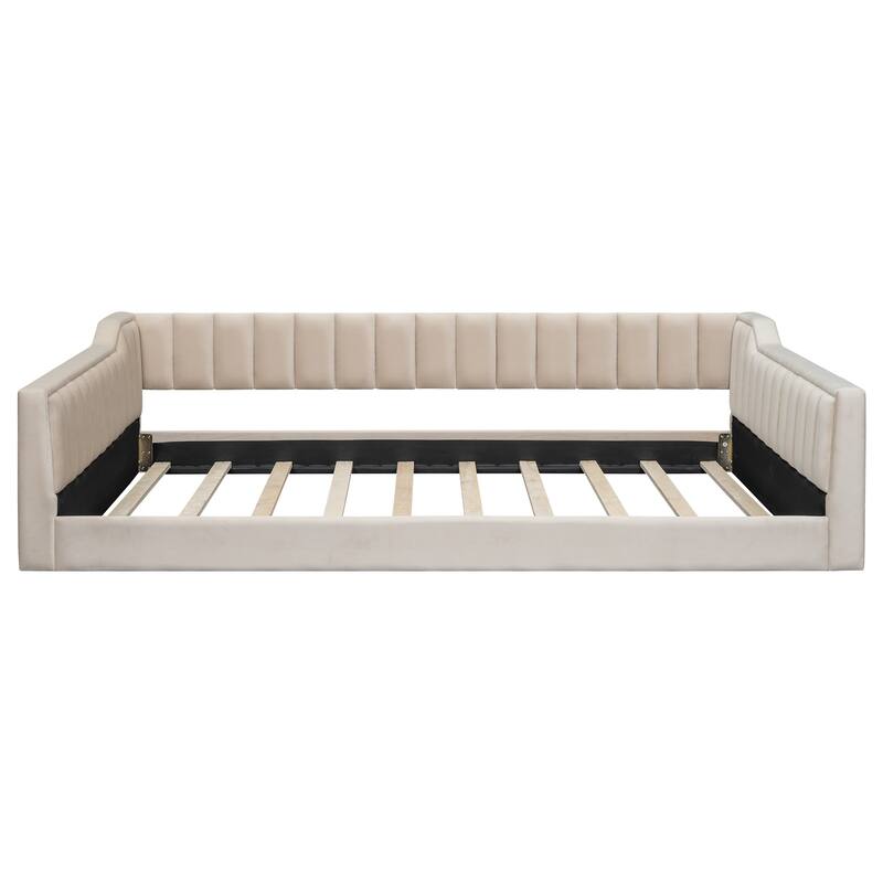 Full XL Size Velvet Upholstered Daybed with Side Storage Pocket, Stylish and Multifunctional Sofa Bed, for Bedroom, Guest Room