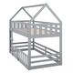 preview thumbnail 6 of 32, Twin over Twin House Bunk Bed with Fence and Door, Grey - Solid Pine Wood, Playful Design with Whimsical Roof and Guardrails