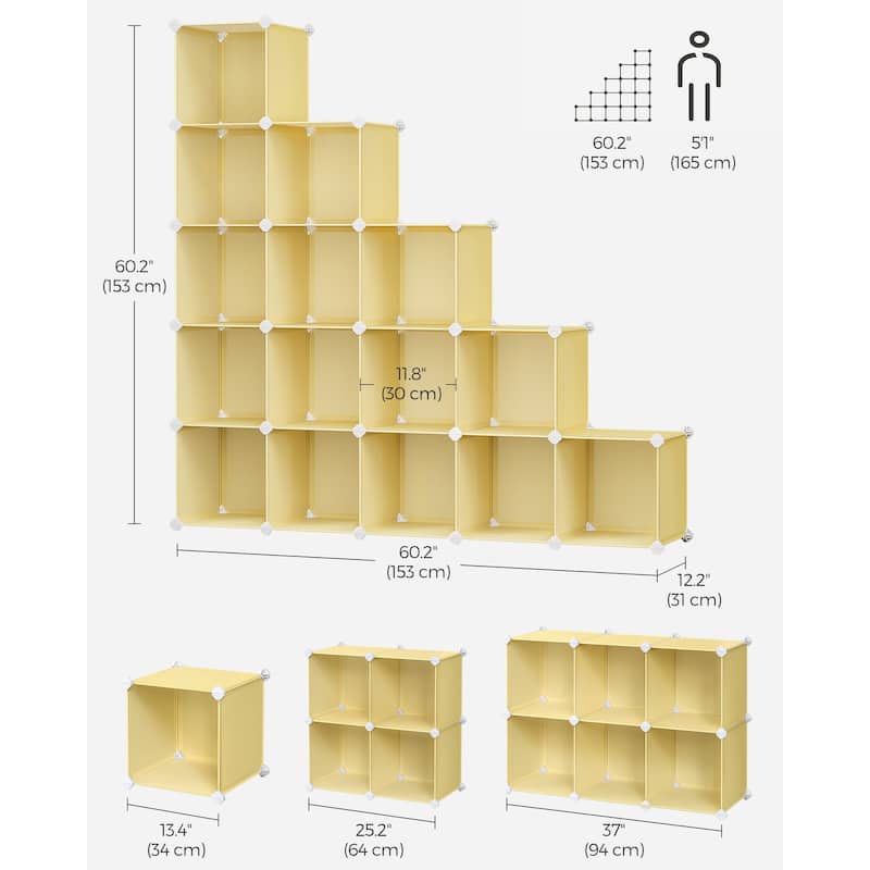 Modular 16 Cubes Storage Organizer with Plastic Panels and Metal Frame for Closet Bedroom or Shoes - 12.2”D x 48.4”W x 48.4”H