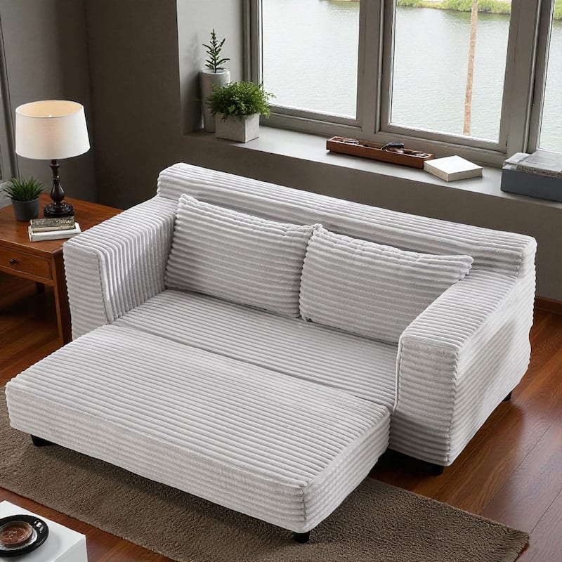 Convertible Memory Foam Loveseat Sofa Bed, No-Assembly Corduroy 2-in-1 Couch with Steel Frame for Small Spaces