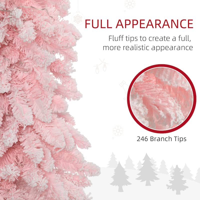 HOMCOM 6ft Tall Pencil Prelit Artificial Christmas Tree Holiday Décor with 703 Snow Flocked Branches, Pink
