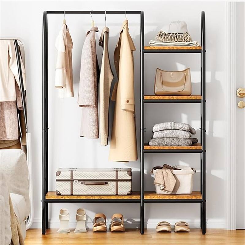 Metal Garment Rack with 4-Tier Wood Storage Shelves - 15.75"D x 39.4"W x 59"H