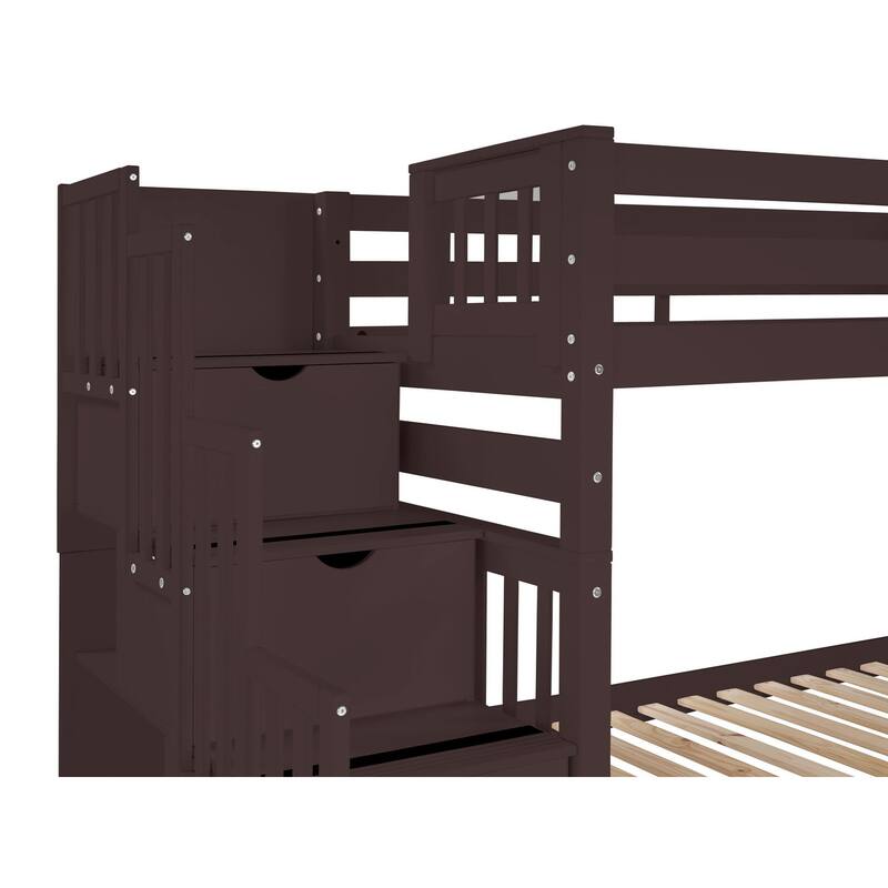 Taylor & Olive Trillium Tall Twin over Twin Stairway Bunk Bed, 4 Steps