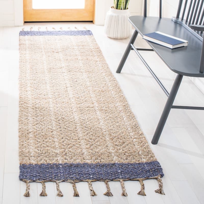 SAFAVIEH Handmade Cape Cod Senada Jute Tassel Rug - 2'3" x 8' Runner - Natural/Purple