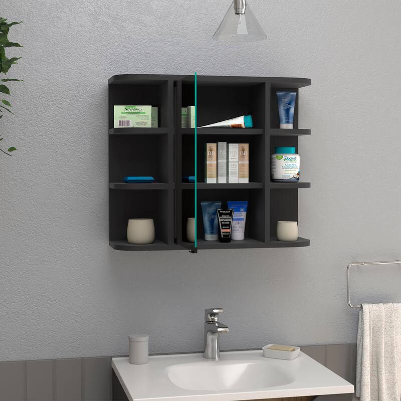 Light Gray Medicine Cabinet - 20" H, Mirror Panel Door, 6 External Shelves, 3 Interior Shelves, Wall-Mounted Storage