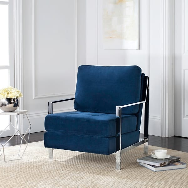 slide 2 of 11, SAFAVIEH Walden Modern Tufted Velvet Chrome Accent Chair - 30" W x 33.5" D x 34.3" H