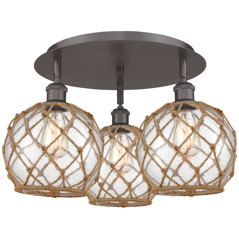 Innovations Lighting 516-3C-12-20 Farmhouse Rope Semi-Flush Farmhouse - Oil Rubbed Bronze / Clear Glass with Brown Rope