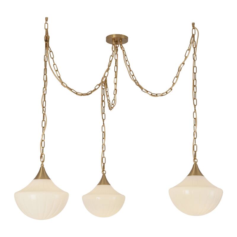 Alora Lighting MP651312 Farrah 3 Light 12" Wide Multi Light Pendant - Brushed Gold / Glossy Ribbed Opal Glass