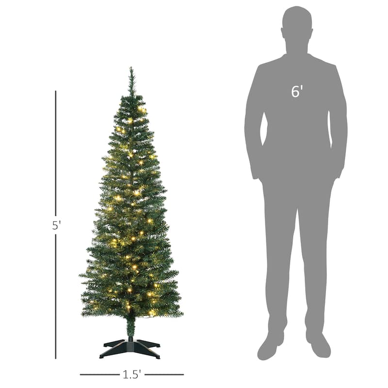 HOMCOM 5ft Tall Pre-Lit Slim Noble Fir Artificial Christmas Tree with Realistic Branches, 110 Warm White LED Lights and 294 Tips