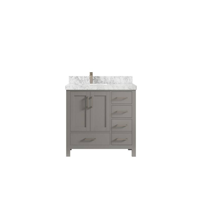 Willow Collections 36 in. W x 22 in. D Malibu Left Offset Sink Bathroom Vanity with Countertop - 2" Carrara Marble - Elephant Skin Gray