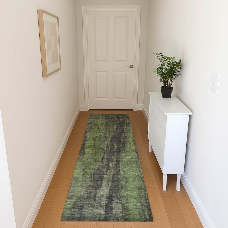 Premium Washable Super Soft Abstract Modern Mayfield Rug - Olive - 2'3" x 7'6"