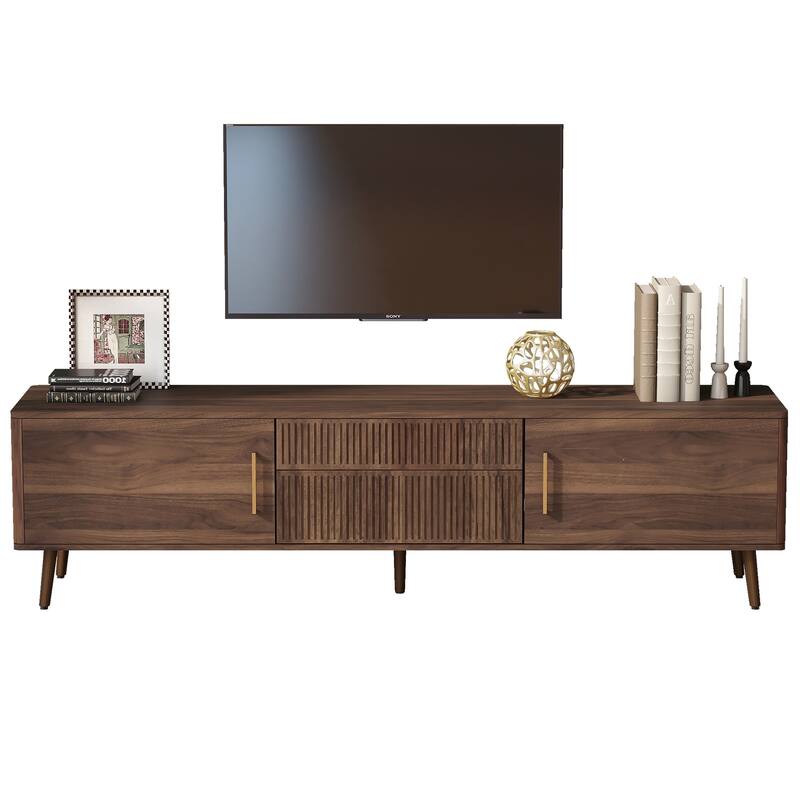 Mid Century TV Stand Media Console, for TVs up to 80" with 2 Drawers & 2 Storage Cabinets, for Living Room, Bedroom