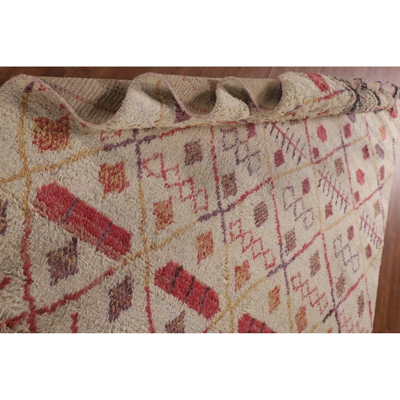 Tribal Moroccan Area Rug Handmade Beige Wool Carpet - 7'0" x 10'4"