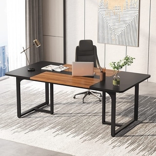 Tribesigns 70.8 Inch Modern Executive Desk, Large Workstation Office  Computer Table, Modern Simple Business Study Writing Desk Furniture for  Home Office, Black and Brown 