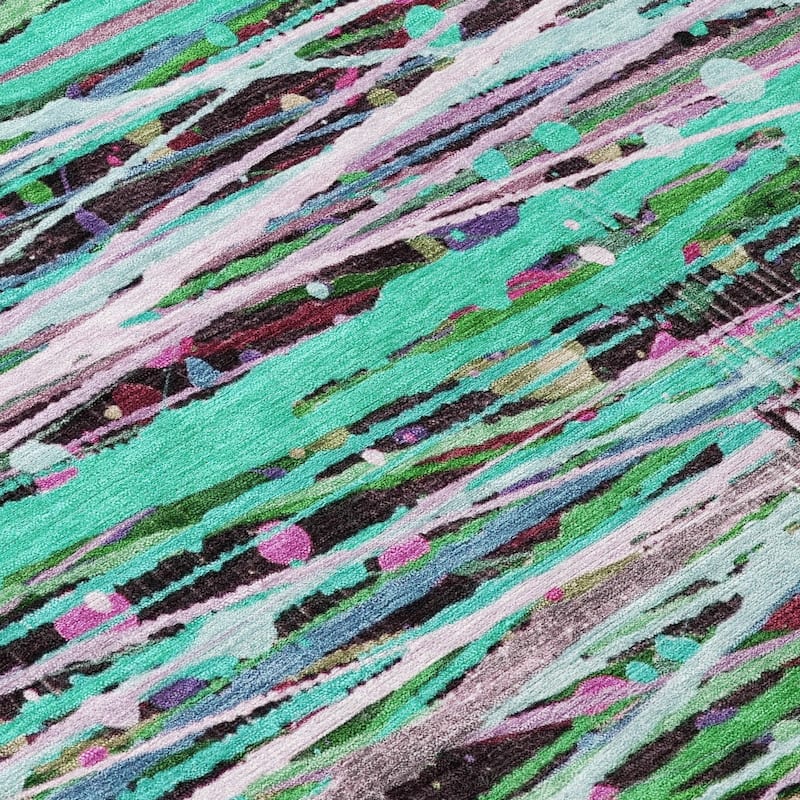 Machine Washable Indoor/Outdoor Abstract Stripes Chantille Rug