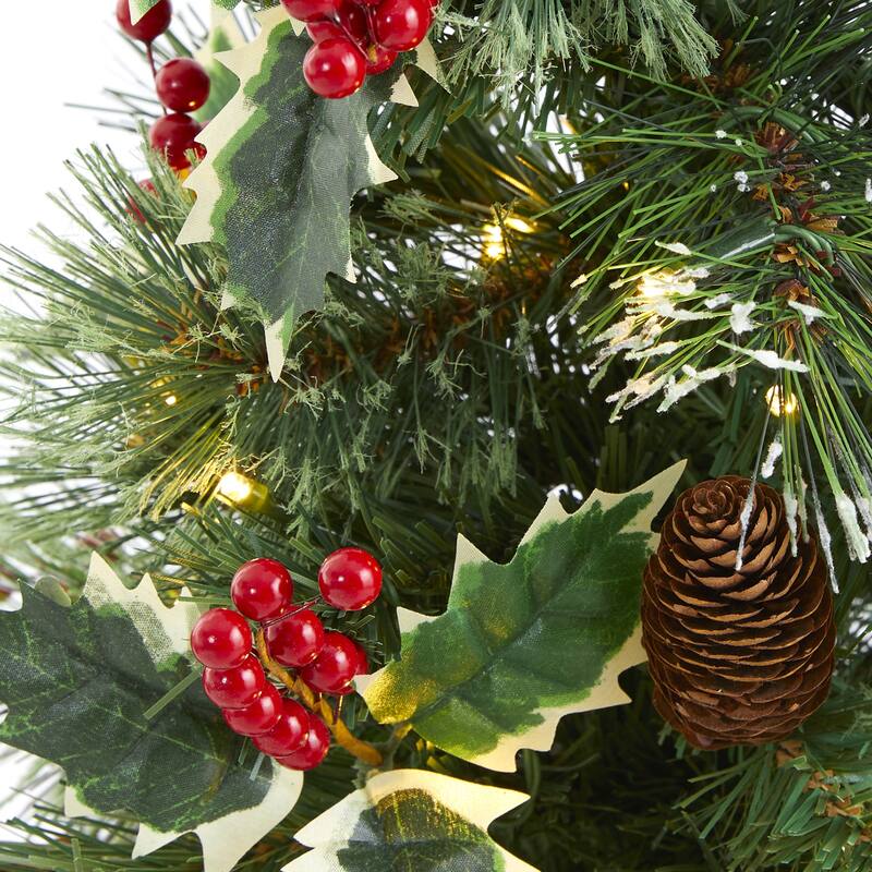 Pre-Lit Potted Pine and Pinecones Artificial Christmas Tree - 18” - Clear Lights - Tabletop