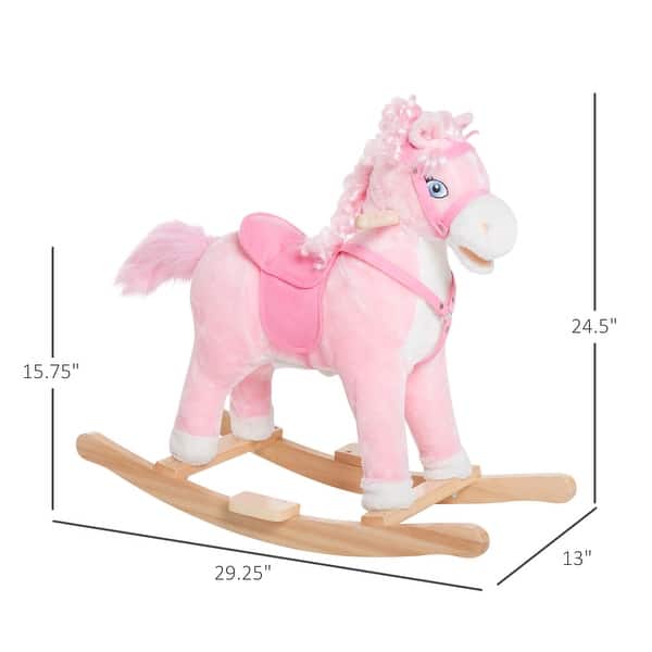 Plush Pink Pony Ride-On Rocking Horse with Sounds, Galloping and Neighing for Kids Over 3 Years